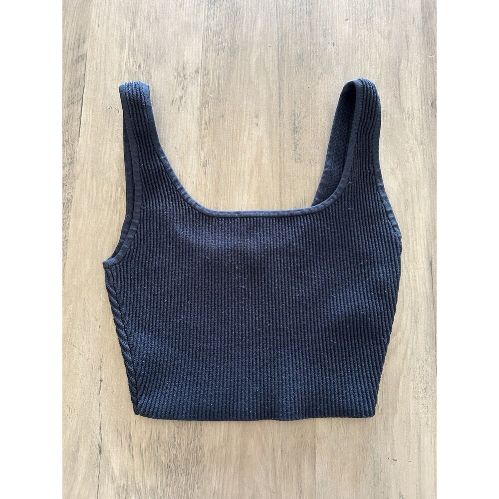 Aritzia Babaton Tank Womens Navy Rib Sculpt Knit Squareneck CropTop Size XS